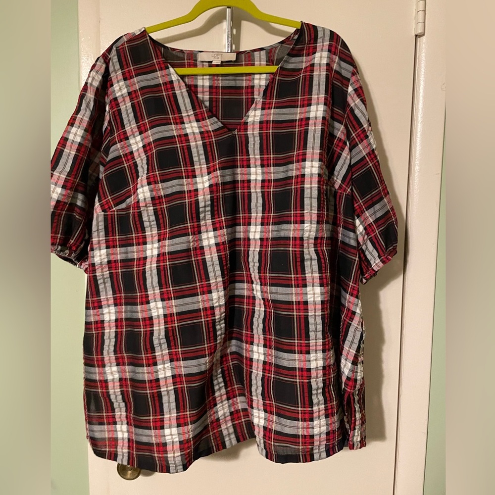 Loft Plus Sz24 Short Sleeve Plaid Blouse